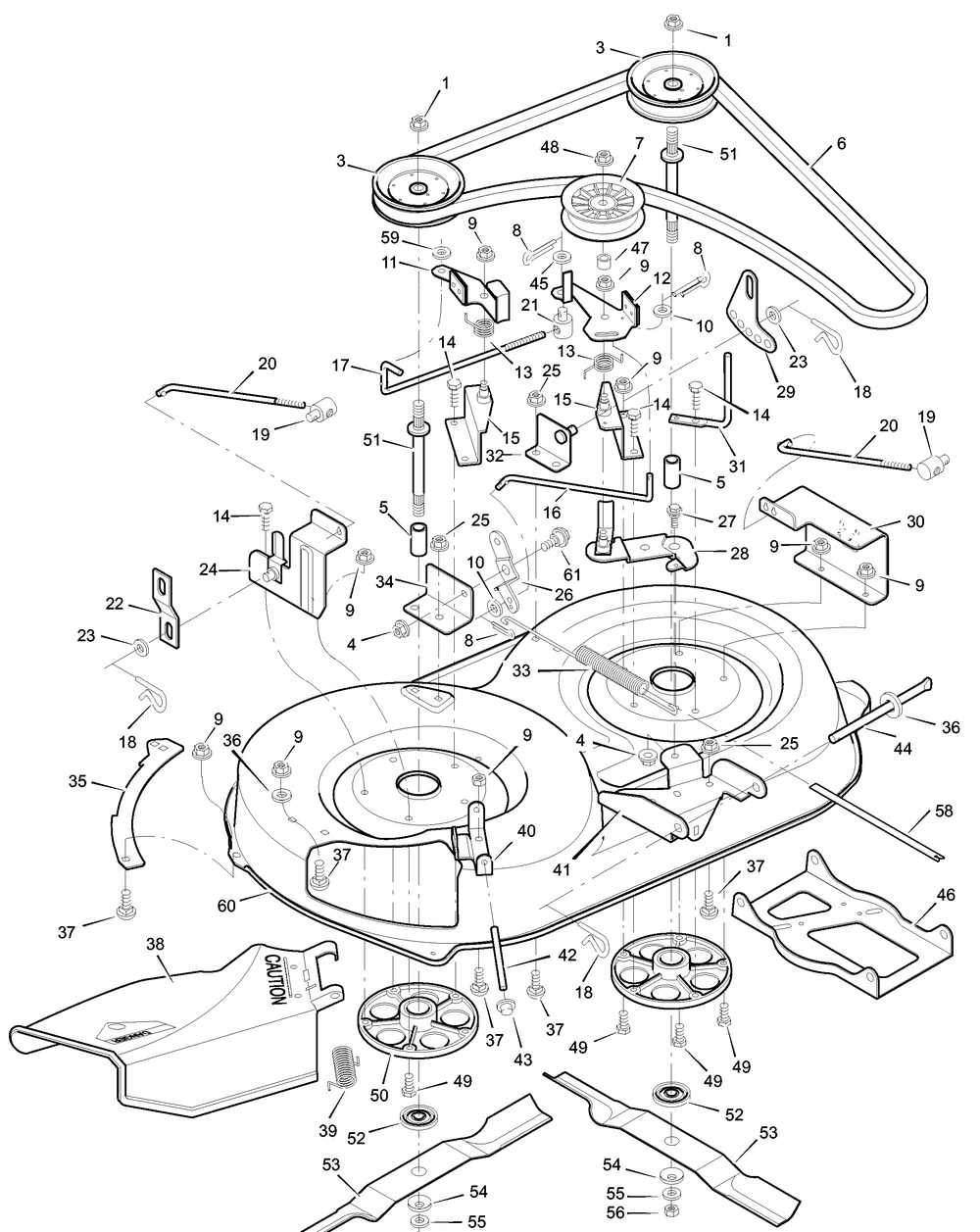 Mower Housing Diagram and Parts List for 387000X00A 2003 Briggs and Stratton Lawn Tractor